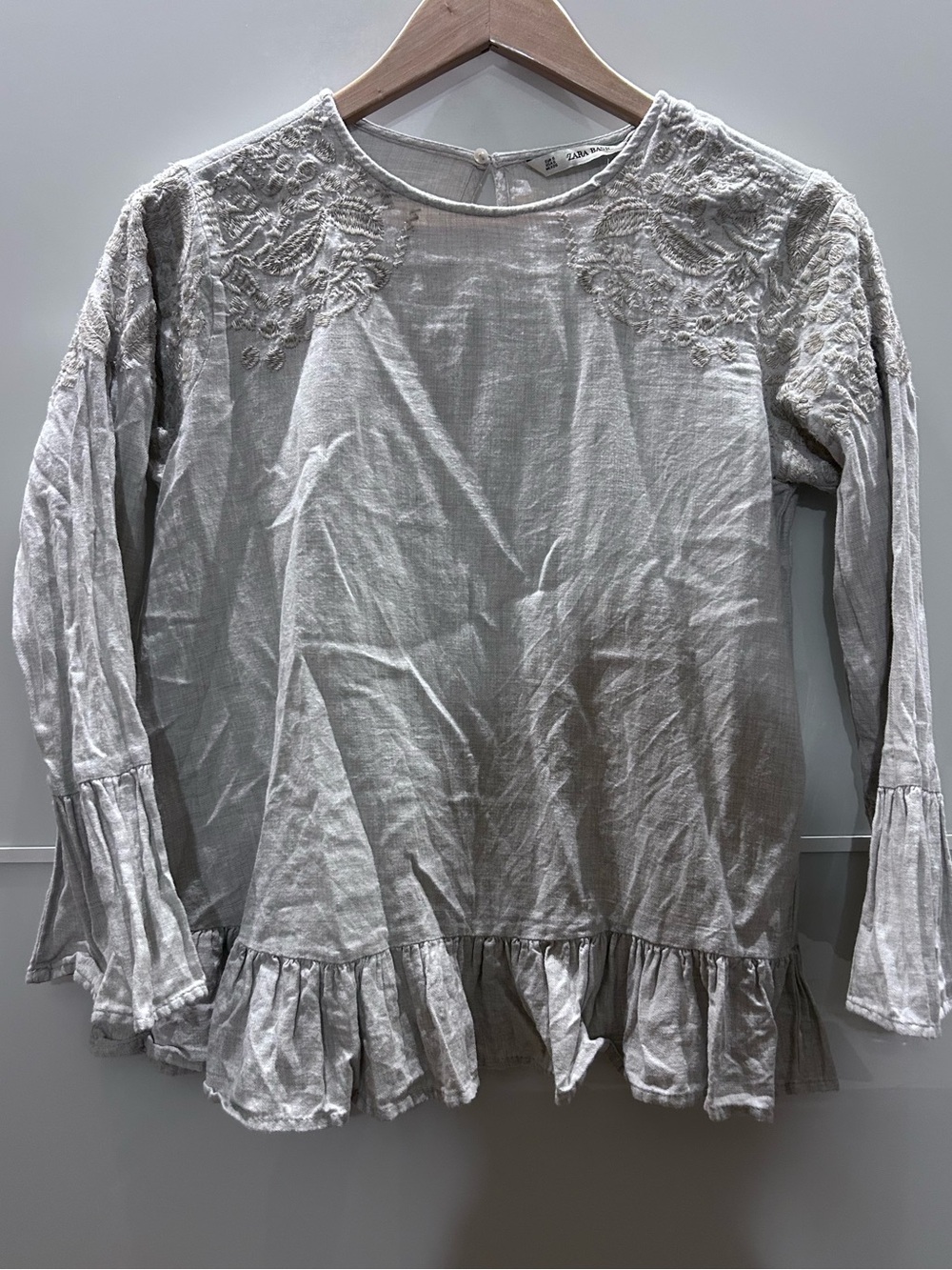 Zara Beige Embroidered Ruffle Hem Women's Top